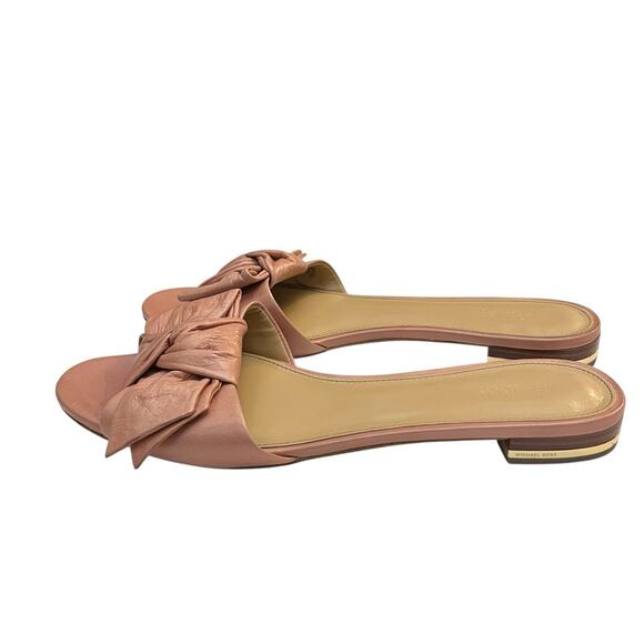 Michael Michael Kors Willa Bow Slide Sandals 9.5M Flat Leather Pink Open Toe - Picture 3 of 10